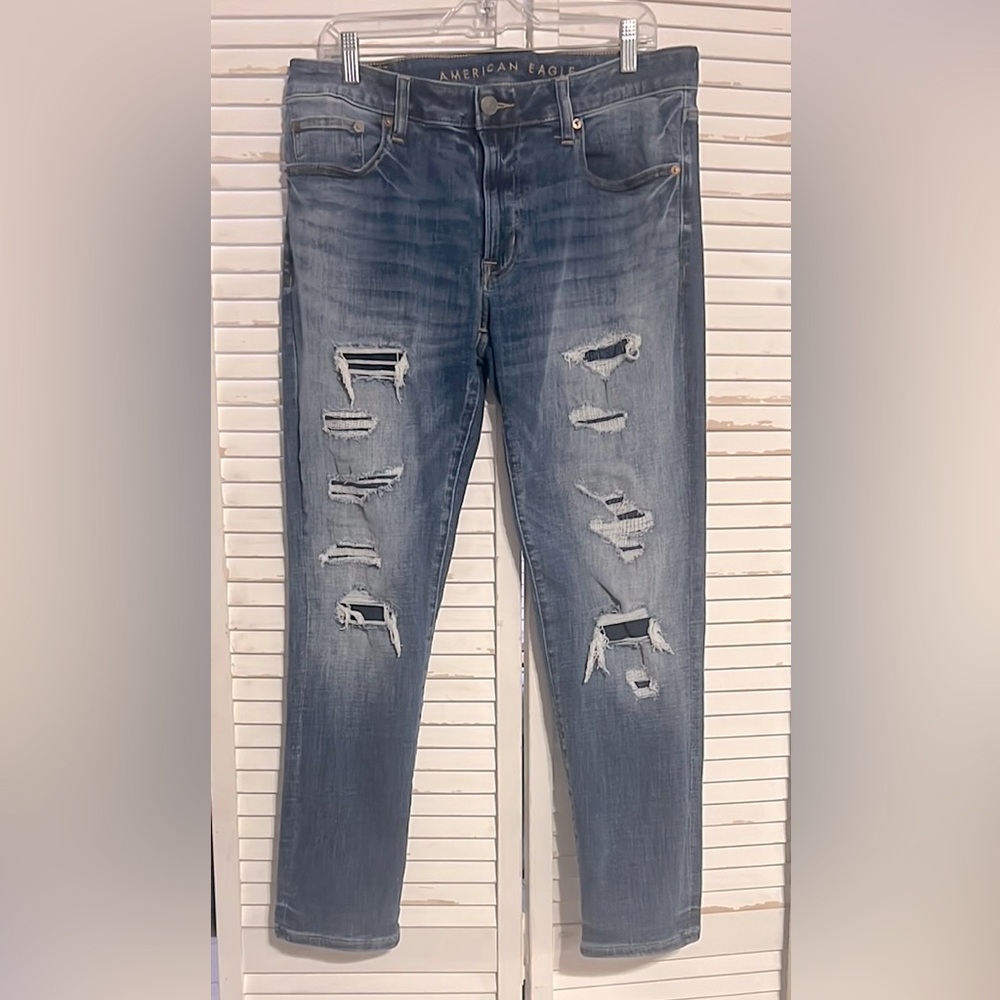 American Eagle Distressed Blue Jeans 34 x 30 Slim Next Level Flex